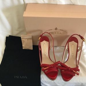 Prada Red Patent Leather Bow Size 35.5 Heels